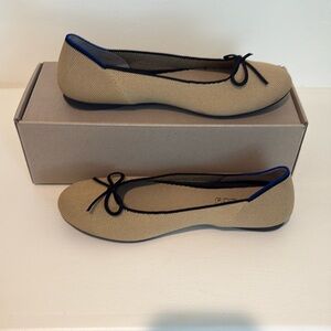 Rothy's Tan Ballet Flats with Black and Blue Accents